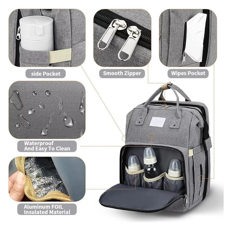 Mochila Pañalera Cuna mudador 3en1 Gris
